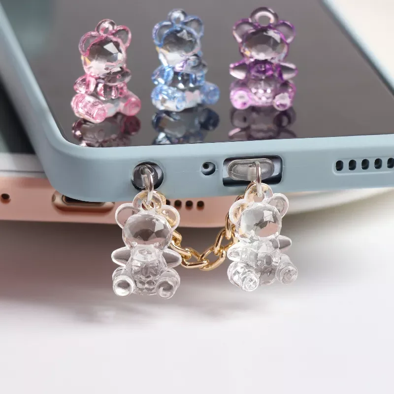

Acrylic Bear Dust Plug Charm Kawaii Cute Charge Port Plug For iPhone 3.5MM Jack Anti Dust Cap Phone Dust Protection Stopper