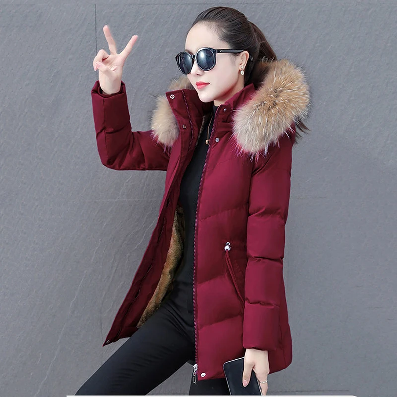 2022 Padded Winter New Women's Down Cotton Casual TemperAment Elegant Thick Warm Hooded Loose Mid-length Fur Collar Cotton Coat