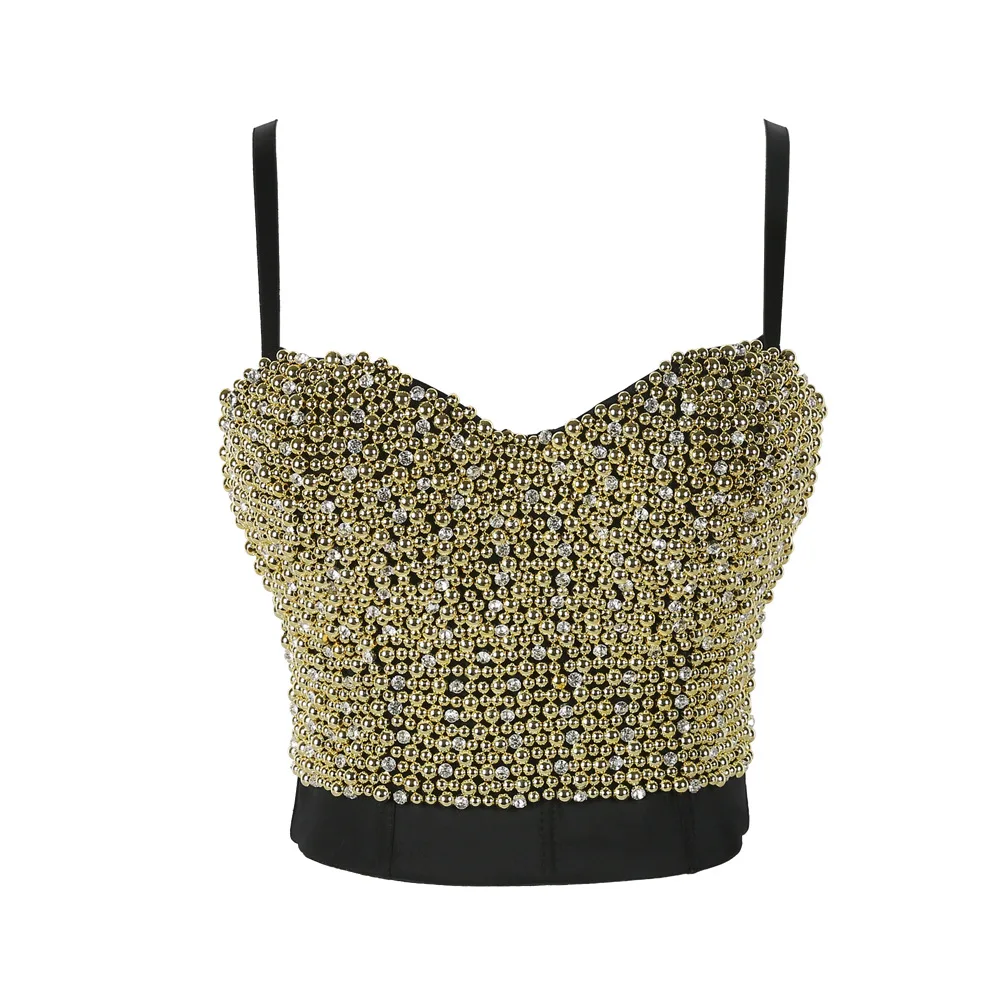 

Sexy Bright Beading Sequins Nightclub Push Up Bralette Bra Cropped To Wear Out Corset Tops Female Camis Crop Top Mujer Clothes