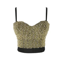 sexy bright beading sequins nightclub push up bralette bra cropped to wear out corset tops female camis crop top mujer clothes