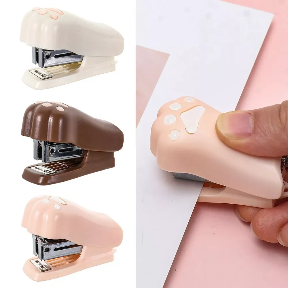 

Mini Cute Cat Paw Stapler Set with 1000pcs 12# Staples Paper Binder Snacks Sealing Clip School Office Document Binding Tools