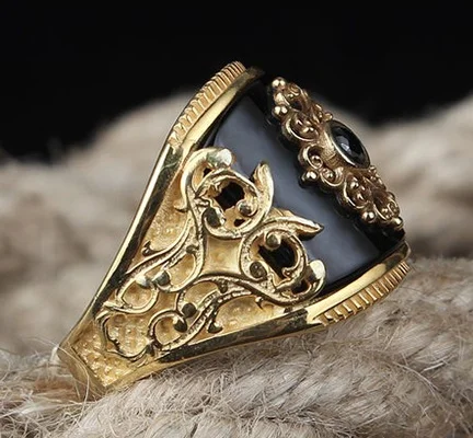 Мужское кольцо из нержавеющей стали, с натуральным черным драгоценным камнем, Размер 7-13
