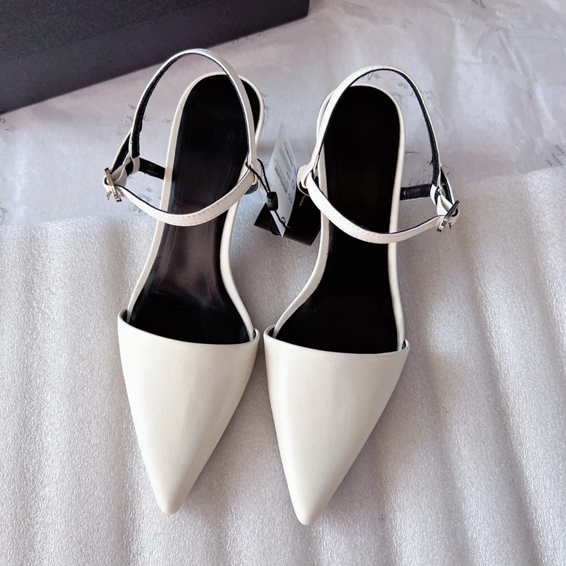 Withered England Style Fashion Elegant Genuine Leather Shoes Office Lady Retro Pointed Toe Stiletto Sandals Women