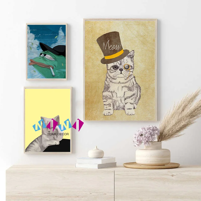

Cartoon Cat Frog Posters Prints Canvas Painting Wall Art Pictures for Living Room Kid's Bedroom Nursery Fashion Home Decoration