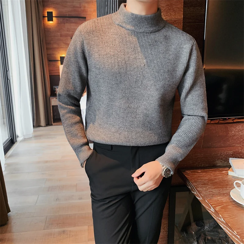 

Classic Solid Color Half Turtleneck Men's Sweater Autumn Winter Casual Slim Knitted Pullovers Business Fashion Knitwear Sweaters