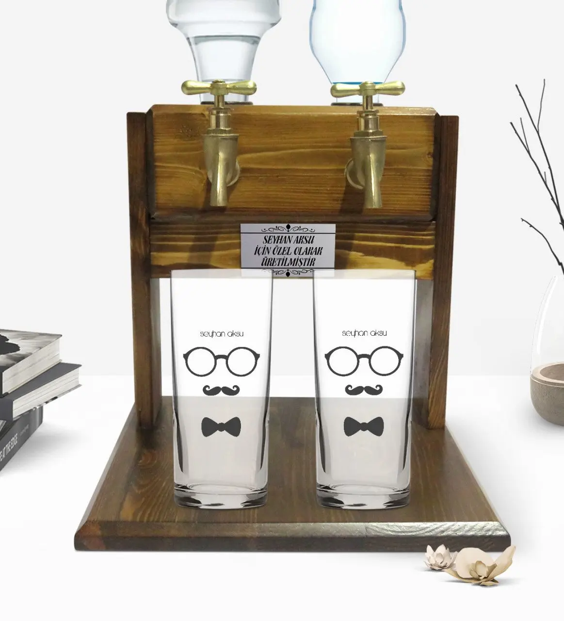 

Индивидуальный красочный принт-двойная чашка и двойной кран, подставка из натурального дерева, 130