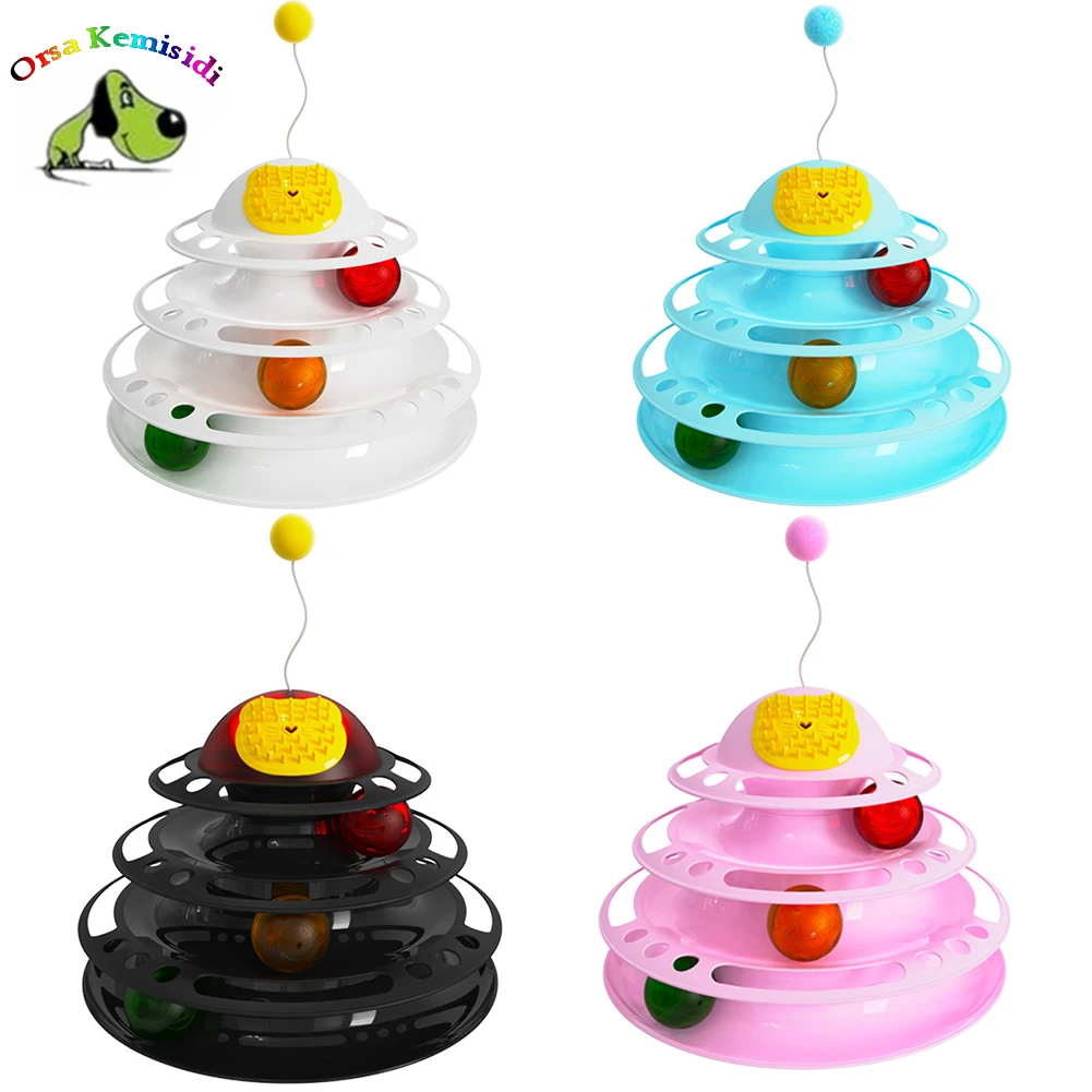

Indoor Cat Tower Multi-Stage Interactive Kitten Toy 4 Level Turntable with 3 Colorful Balls Exerciser Game Funny Puzzle Cat Toys