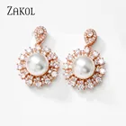 ZAKOL классические простые серьги с цветком и жемчугом AAA, прозрачные цветные серьги-капли с фианитом для женщин, свадебные ювелирные изделия EP1037