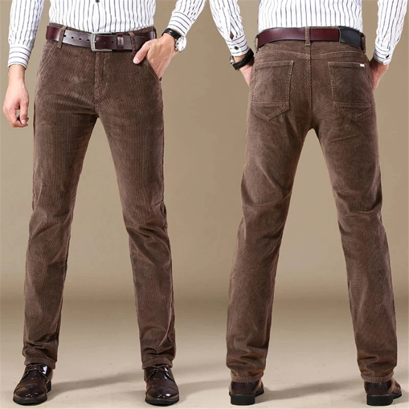 2022 autumn and winter new men's thickened corduroy casual pants regular version elastic pants business trousers