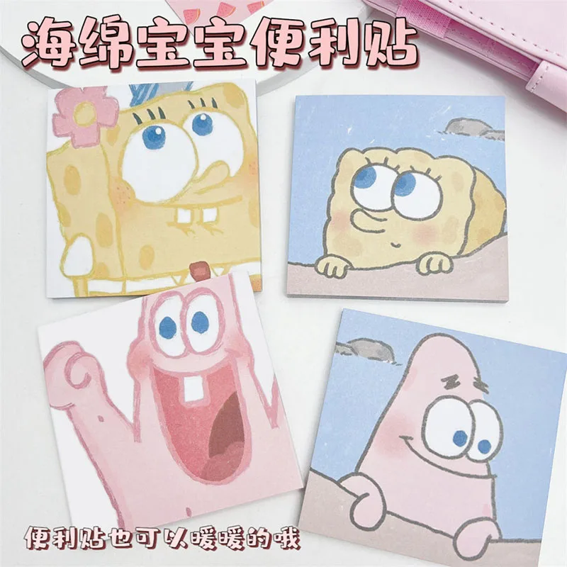 

4Pcs/Set Kawaii SpongeBob SquarePants Patrick Star Cartoon Portable Tearable Sticky Strong Post-it Notepad Office Guestbook