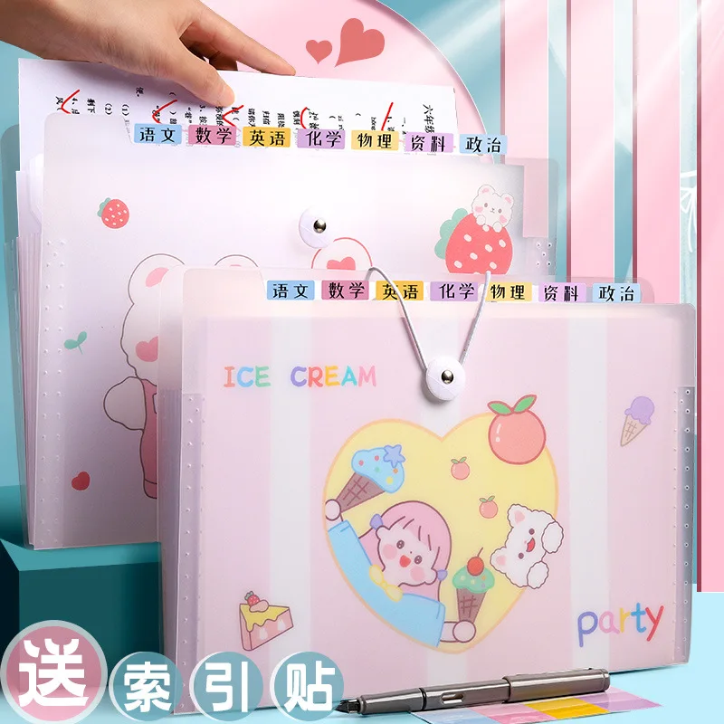 

Multi-layer A4 Expanding Wallet File Folder Rope Buckle Cartoon Organ Bag Large-capacity School Office Data Storage Organizer