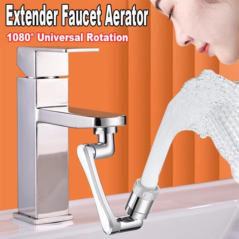 

1080° Universal Rotation Swivel Robotic Arm Extender Faucet Aerator Kitchen Washbasin Plastic Tap Splash Filter Bubbler Nozzle