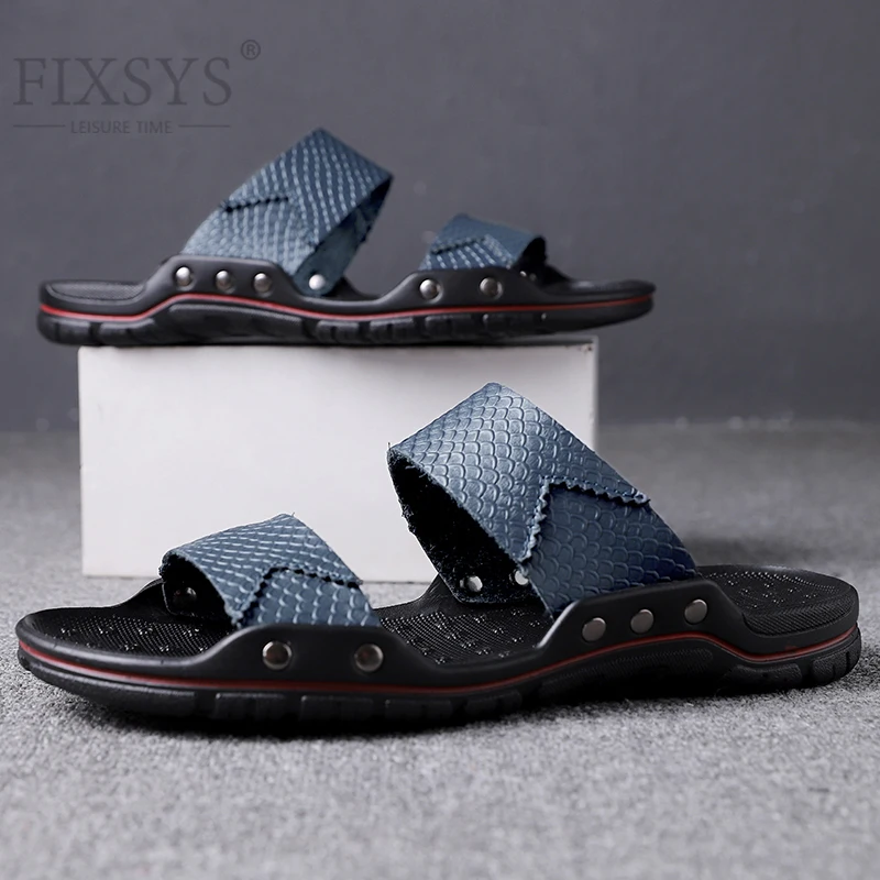 

FIXSYS Summer Man Shoes Leather Bathroom Slippers Male Beach Shoes Fashion Lightweight Slippers Fashion Water Shoes Plus Size 48
