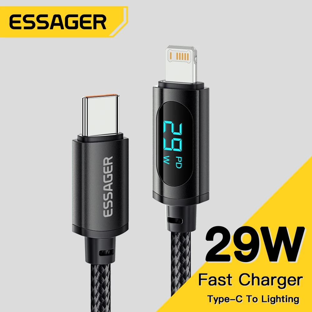 Essager – câble Usb PD 29W pour recharge rapide  cordon de chargeur avec affichage  pour iPhone 14