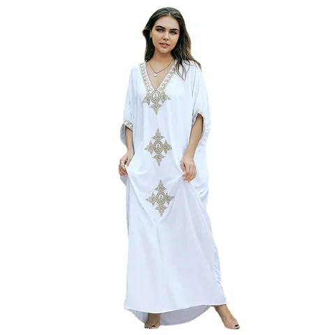 EDOLYNSA Белый летний кафтан из вискозы