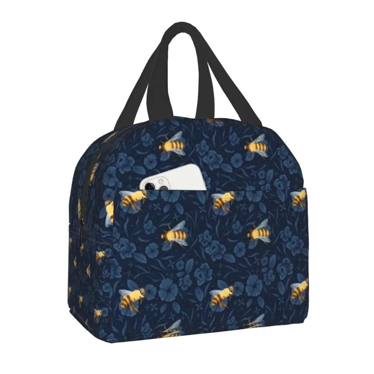 

Custom Bees And Flowers Lunch Bag Women Cooler Warm Insulated Lunch Boxes for Adult Office