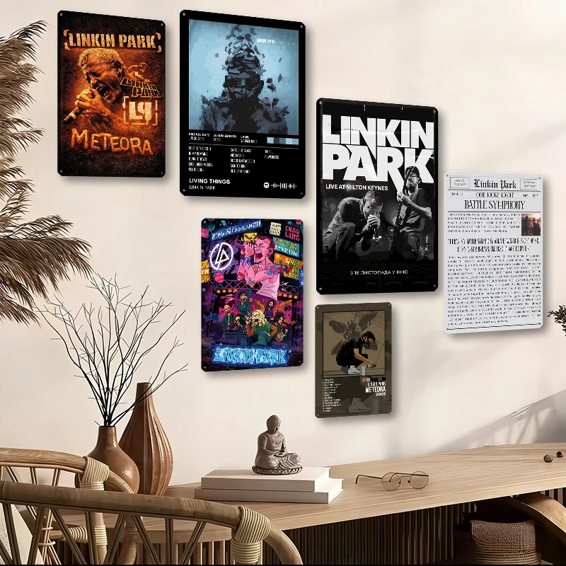Фото Постеры группы Linkin-Park, 3D-текстурированные винтажные металлические таблички, персонализированные ретро-украшения для мужской комнаты, современного дома, декор для стен №3