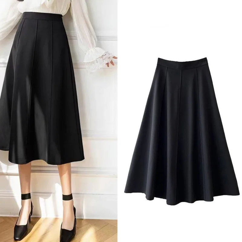 

Винтажная Повседневная модная юбка, женская уличная одежда в стиле Харадзюку, однотонная шикарная элегантная трапециевидная юбка с эластичным поясом