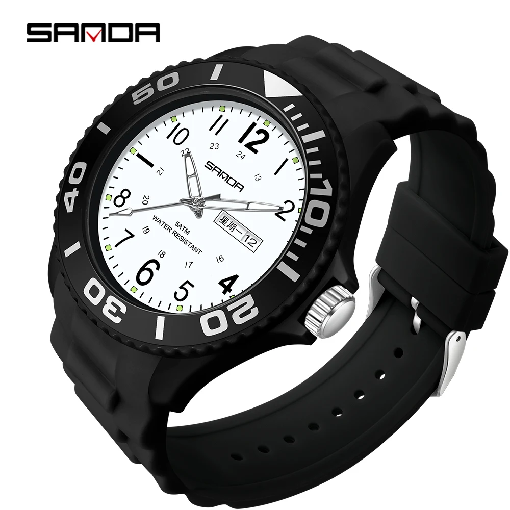 

Sanda Mens Watches Top Brand Luxury Complete Calendar Watch Black Silicone Watchbands Analog Clock Relojes De Lujo Para Hombre