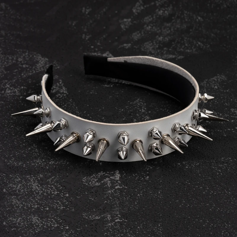 

Steam Punk Rock Rivets Headband Gothic Spikes Leather Leadwear Costume Cosplay Hair Accessories Gothic