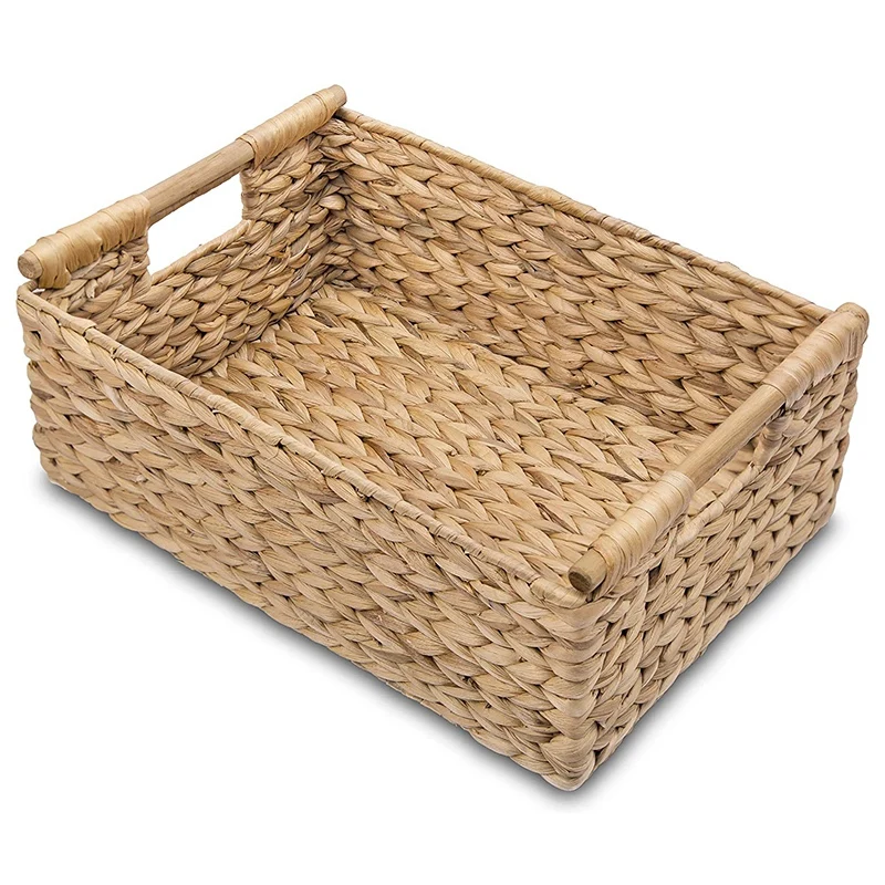 

Large Wicker Baskets for Organizing Bathroom, Hyacinth Baskets for Storage, Wicker Storage Basket with Wooden Handle