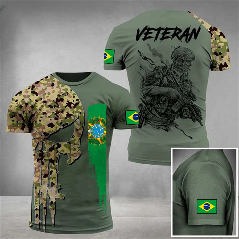 

Brazil Flag T-Shirt Men's Summer Short Sleeve 3D Print Soldier-Army-Veteran Graphics Tees Trend Casual Man Clothing Streetwear
