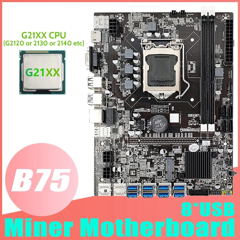 

B75 8USB ETH Mining Motherboard 8XUSB+G21XX CPU LGA1155 DDR3 MSATA USB3.0 B75 USB BTC Miner Motherboard