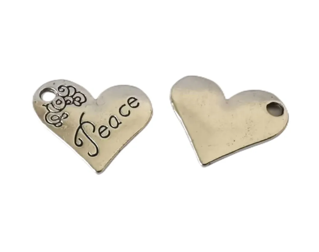 

60PCS Tibetan Silver Color Metal Heart Shape PEACE Charms Pendants A15219