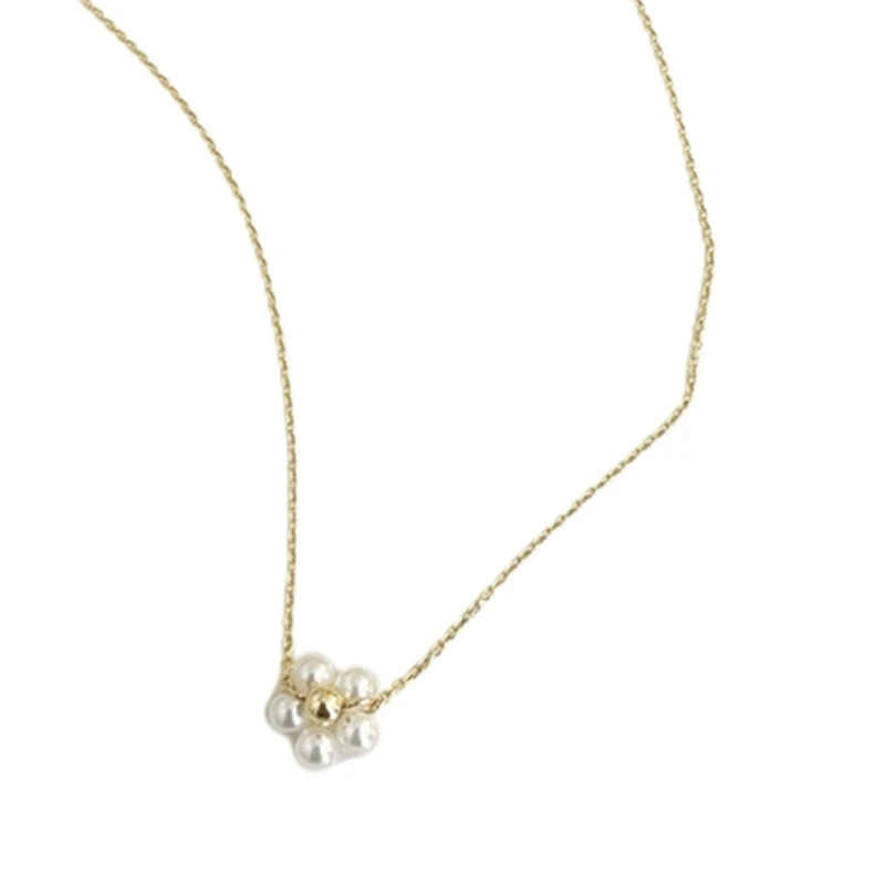 652F Flower Pearl Pendant Necklace Clavicle Chain Necklace P