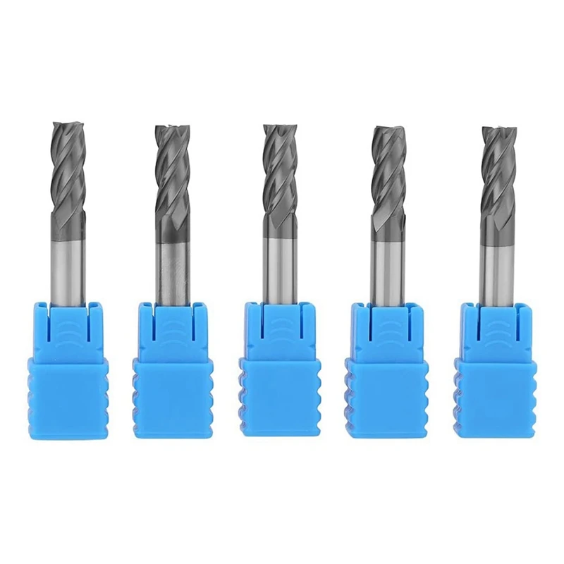 

5Pcs Tungsten Carbide 4 Flute Straight Shank Square Shank End Mills Cnc Milling Tools 6Mm Diameter X 50Mm Length