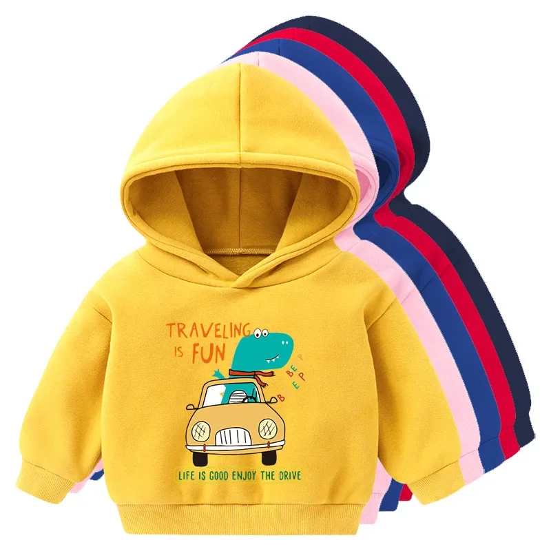 

2023 Autumn and Winter New Children's Cartoon Jumper Warm Fleece Cap Soft Breathable Boys and Girls Jumper Long-sleeved Jacket