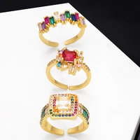fashion colorful zircon ring female rainbow color geometric hand jewelry wholesale women