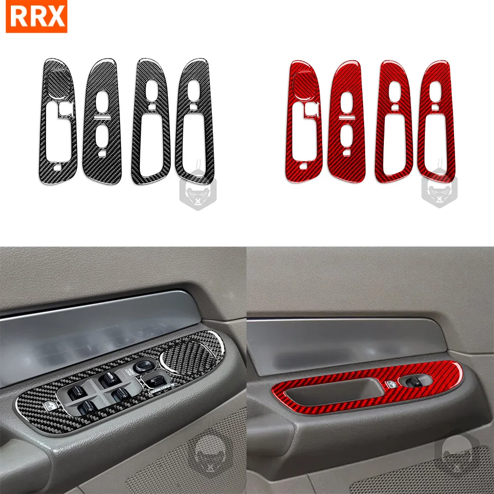 

Car Mega Cab Window Switch Lift Panel Button Frame Cover Trim Real Carbon Fiber Sticker For Dodge Ram 1500 2006-2008 Interior