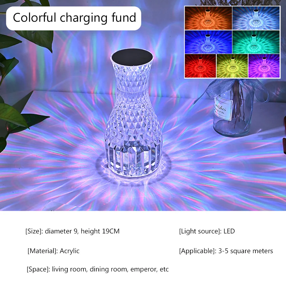 

Vase Shape Crystal Projector Lamp USB Charging Nightstand Lamps with Touch Control Projection Table Lamp Adjustable for Bedroom
