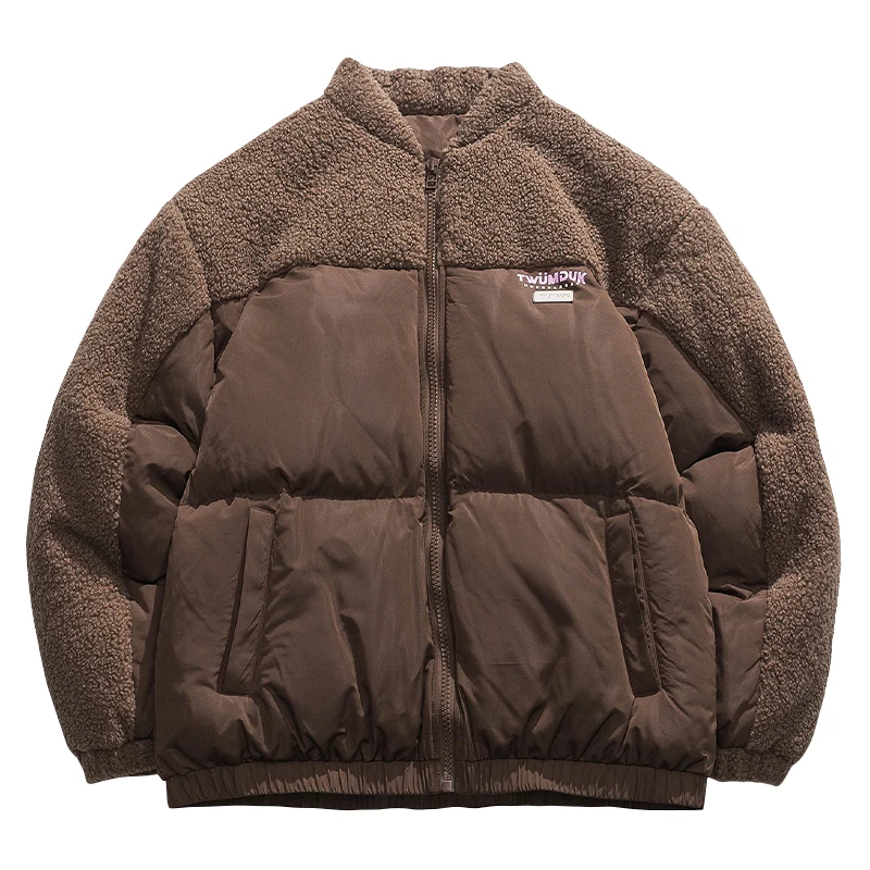 

Men's Lamb Velvet Patchwork Coat Retro Loose Thicken Warm Windrproof Jacket Winter Large Size Wool Coat