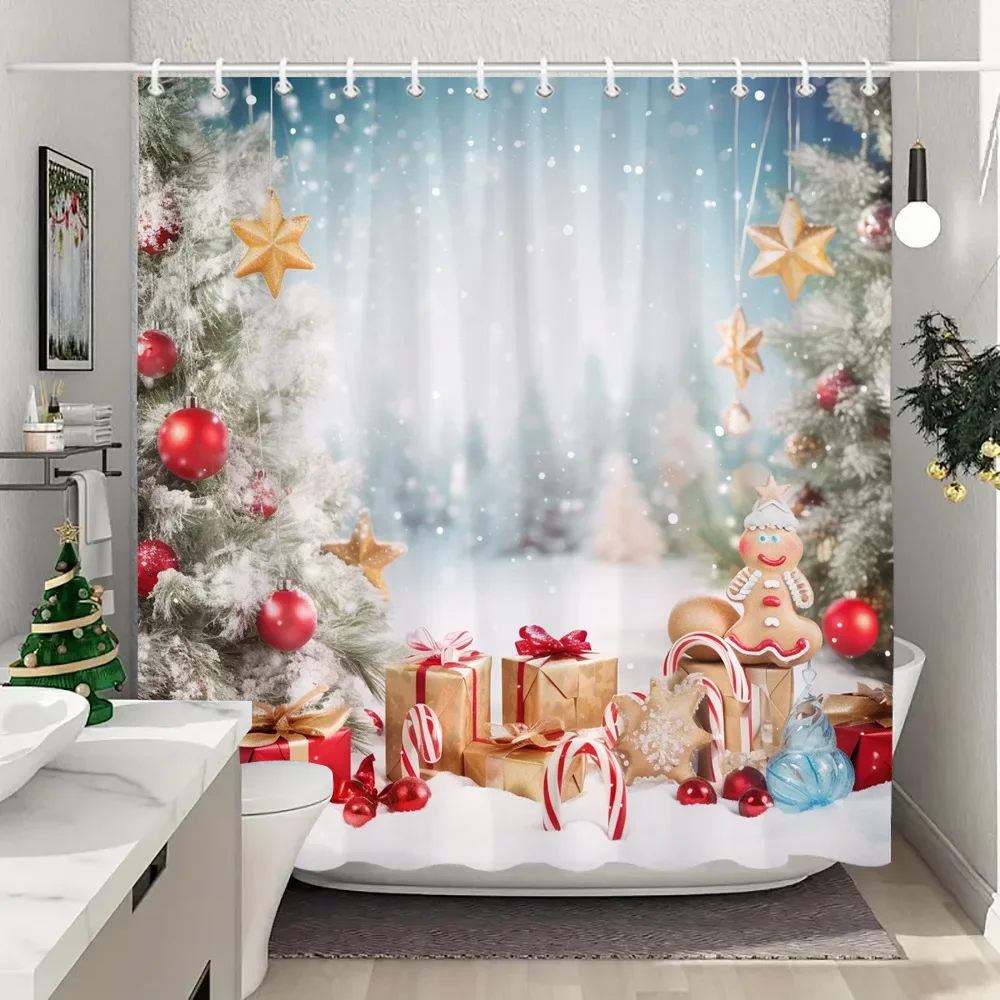 

Белый снеговик рождественские шторы для душа Рождественский подарок синий лес олень деревенский коттедж моющаяся Штора для ванной комнаты декор