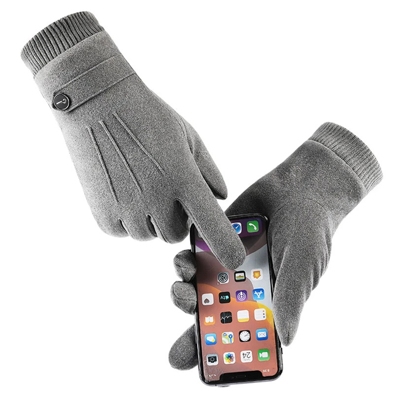 

Перчатки Мужские Зимние Замшевые, простые утепленные для сенсорных экранов, с бархатной подкладкой, с защитой от холода, уличные