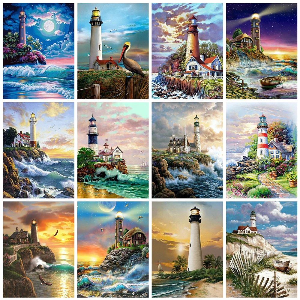 

5D DIY Diamond Painting Lighthouse Landscape Embroidery Cross Stitch Set Hand Inlaid Gifts Home Wall Art Decoration