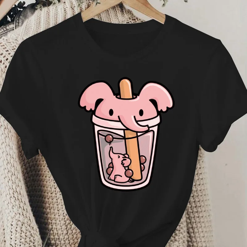 

Women T-shirt 2022 Lovely Elephant Cup T shirts Lady Fashion Clothing Short Sleeve Cartoon Clothes Summer Female Tee Tshirt