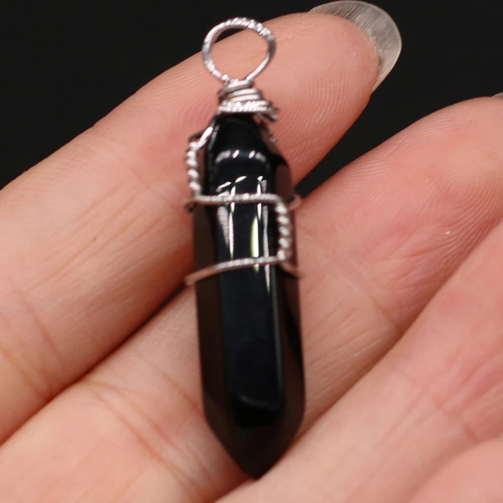 Черный Агат натуральный камень длинный двухконечный серебряный кулон ювелирное