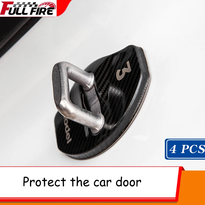 

New 4PCS Model 3 2021 Car Door Lock Cover Stainless Steel Protection Cap For Tesla Model Y Accessories Model3 Car Logo 2017-2021