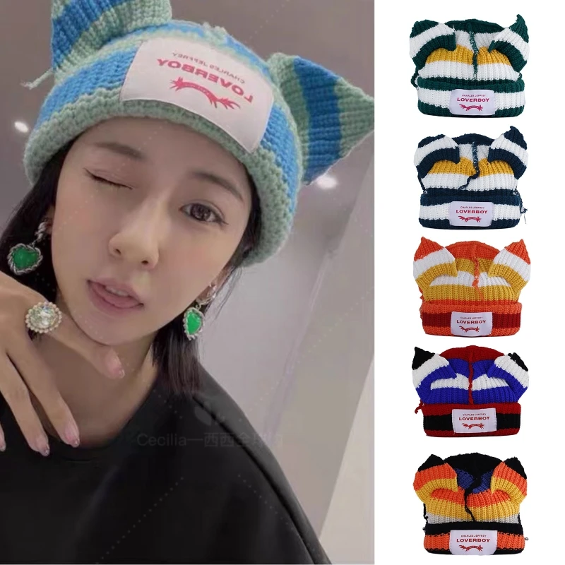

Delicate Skullies Beanies Ear Patch Knitted Hat Ear Protection Elastic Warm Pullover for Autumn Winter Outdoor