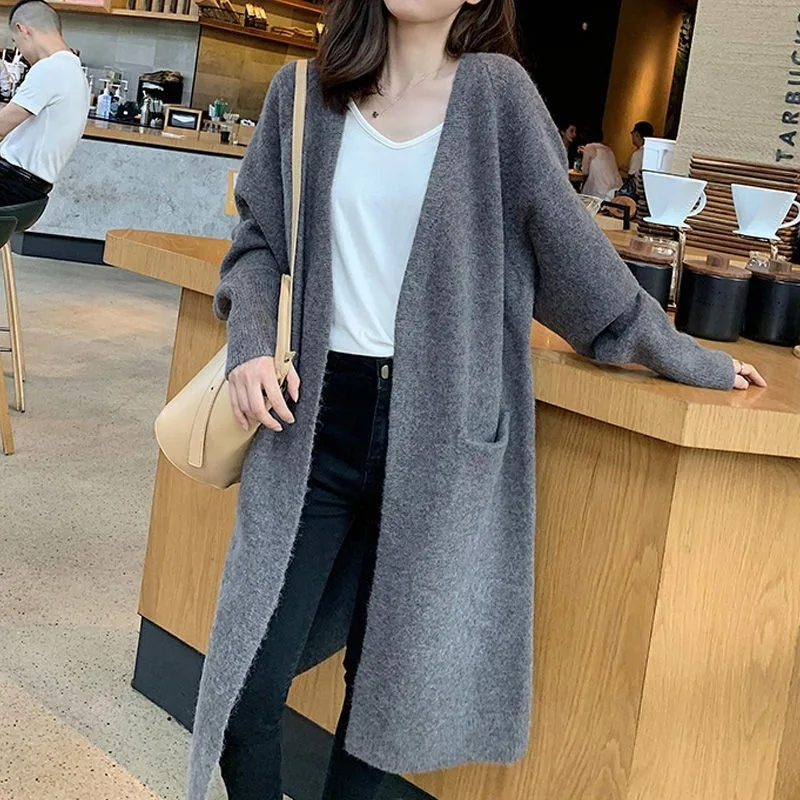 

Casual Long Knitted Cardigan Women Tops Mujer Vintage Loose Sweater Coat Solid Oversized Jumper Korean Fashion Clothes KK01