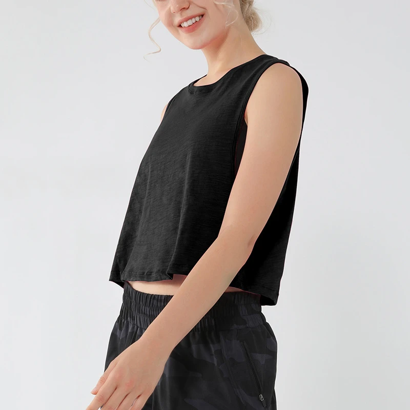 Lulu Quick Dry Cotton Fitness Gym Sport Crop Tops Women Anti-sweat Loose Fit Yoga Running Sexy Tank Top Vest Sportswear