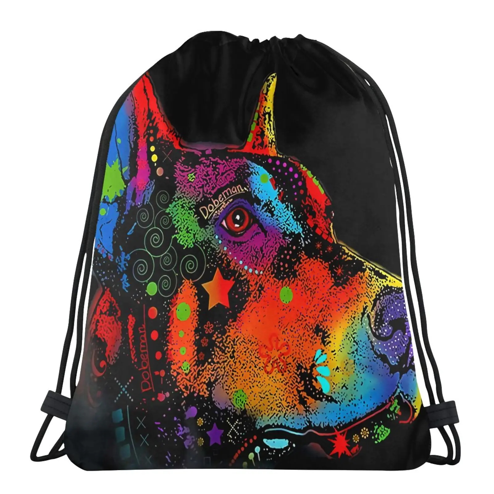 

Colorful Doberman Art Painting Dog Bag Small Fabric Bag Shoes Bag Handbags Women Backpack Custom Logo Physical Culture Bag Bag