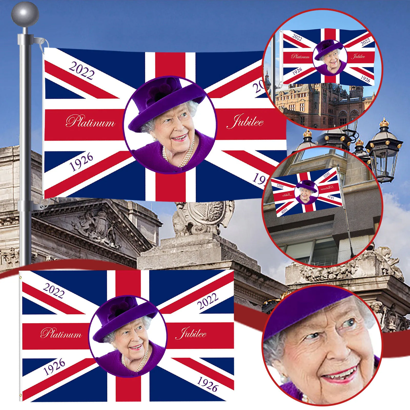 

2022 Queen Elizabeth Platinums Jubilee Flag 90x150cm Quality Polyester Union Jack Flags Featuring Her Majesty The Queen 70th