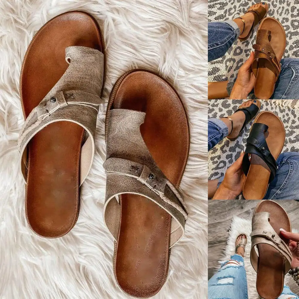 

Skin-touching Durable Retro Bohemian Clip-Toe Flat Slippers for Daily Life