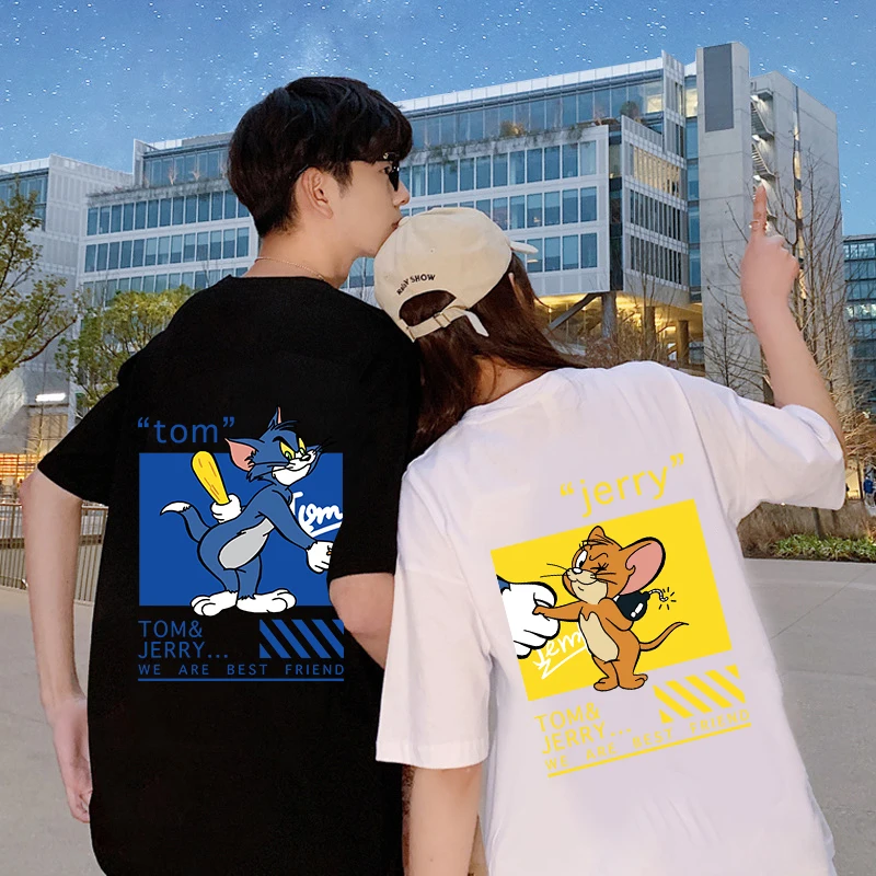 

Cat Tom Mouse Jerry Cartoon Couple T Shirt Women Men Trend Short-sleev Tops Unisex Oversized T-shirt Kawaii Harajuku Streetwear
