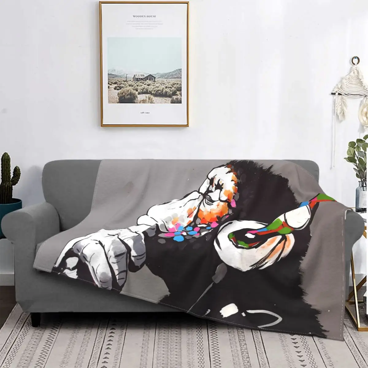 Ультрамягкое Флисовое одеяло с наушниками Banksy DJ Monkey Thinker (1)