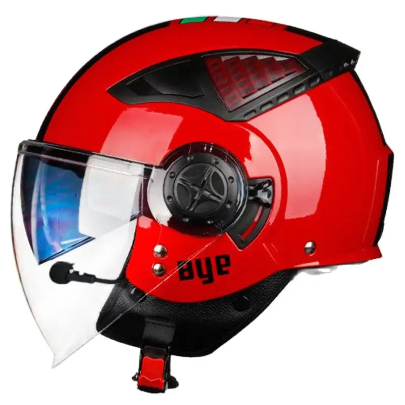 Enlarge Red Motorcycle Open Face Bluetooth-compatible Helmet Headset Wireless Handsfree Earphone Stereo Music Player Speaker